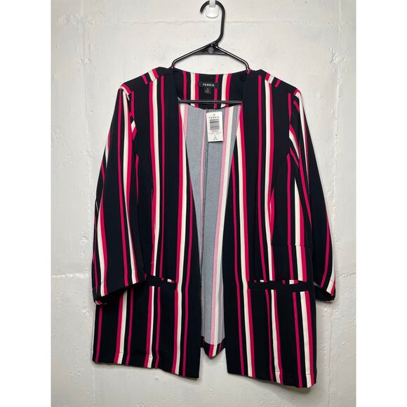 NEW Torrid Lightweight Blazer Striped Black Pink Size 1 1X - Picture 1 of 6